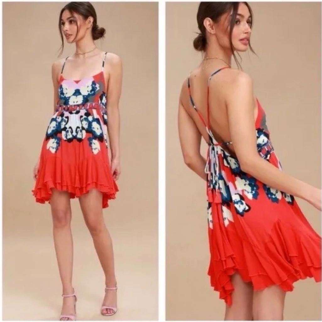 Free People Sweet Lucy Tassel Tie Back Ruffle Mini Dress Size Xs